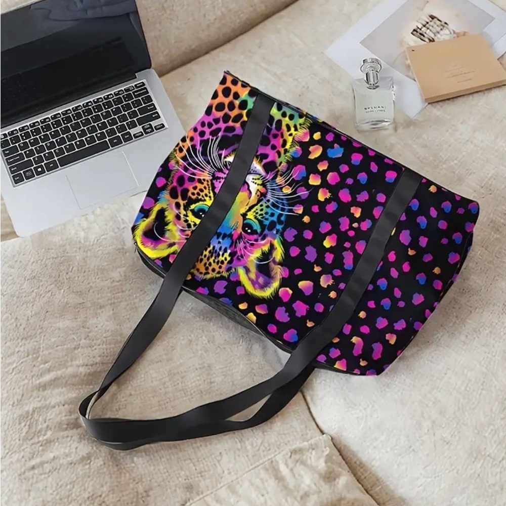 Colorful Rainbow 🌈 Leopard 🐾 Print Tote Bag Y2K 90’s Inspired Duffel Bag - NEW - Picture 7 of 8